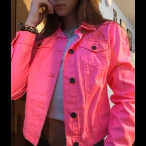 Bright pink denim jacket